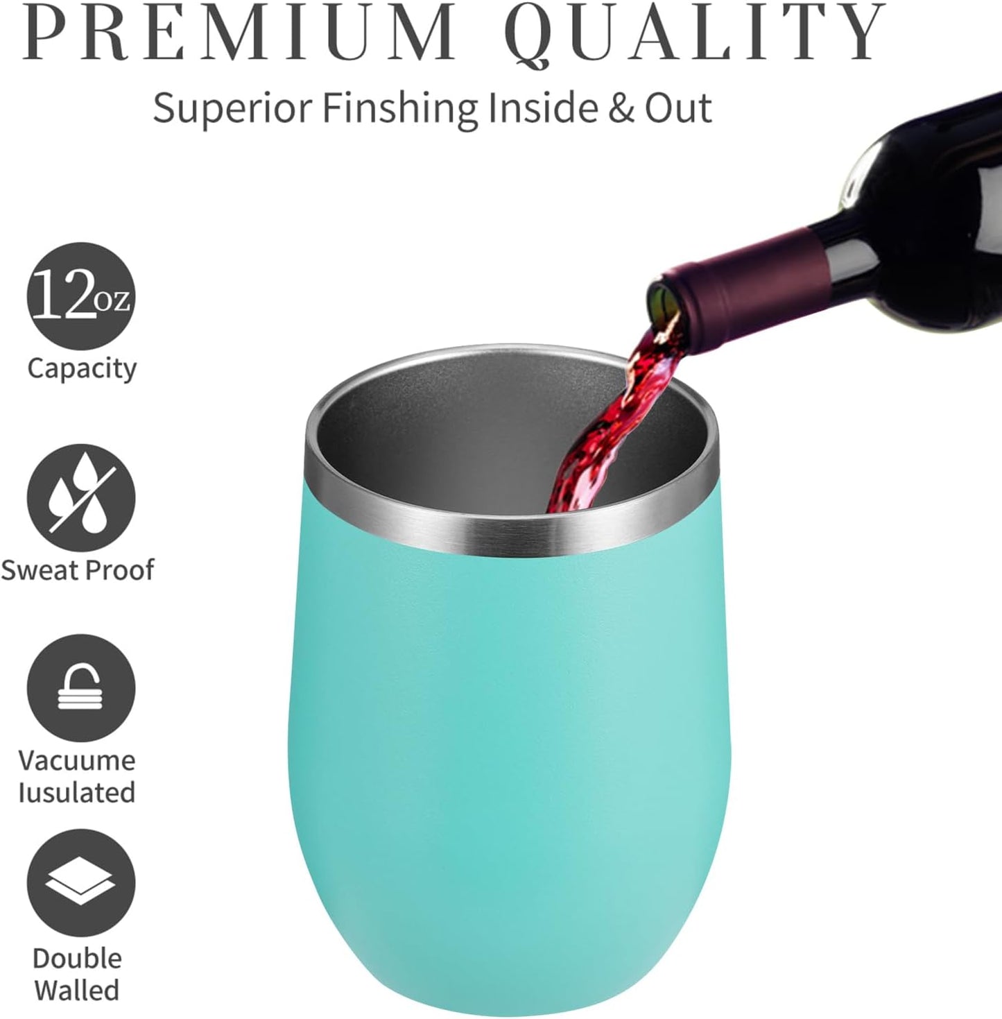 MEWAY 12oz Wine Tumbler 16 Pack Bulk Gifts for Women,Double Wall Vacuum Stainless Steel Travel Mug with Lid,Insulated Stemless Wine Cup Glass for Coffee,Cocktails(Light green,Set of 16)