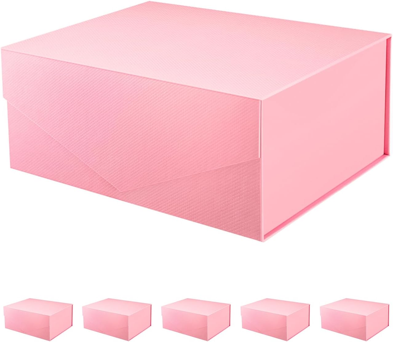 PACKHOME 6 Gift Boxes 9x6.5x3.8 Inches, Rectangle Collapsible Boxes with Magnetic Lids for Gift Packaging (Matte Pink, Grain Texture)