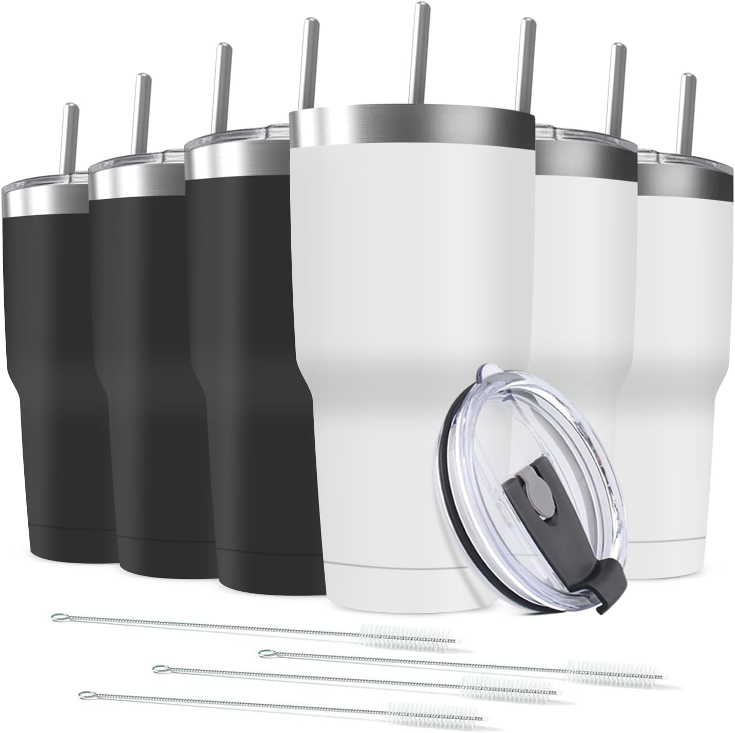 30oz Stainless Steel Travel Mug with Lid, Double Wall Vacuum Insulated Bulk Tumbler with Straws, Powder Coated Coffee Cup Suitable for Vehicle Cup Holders