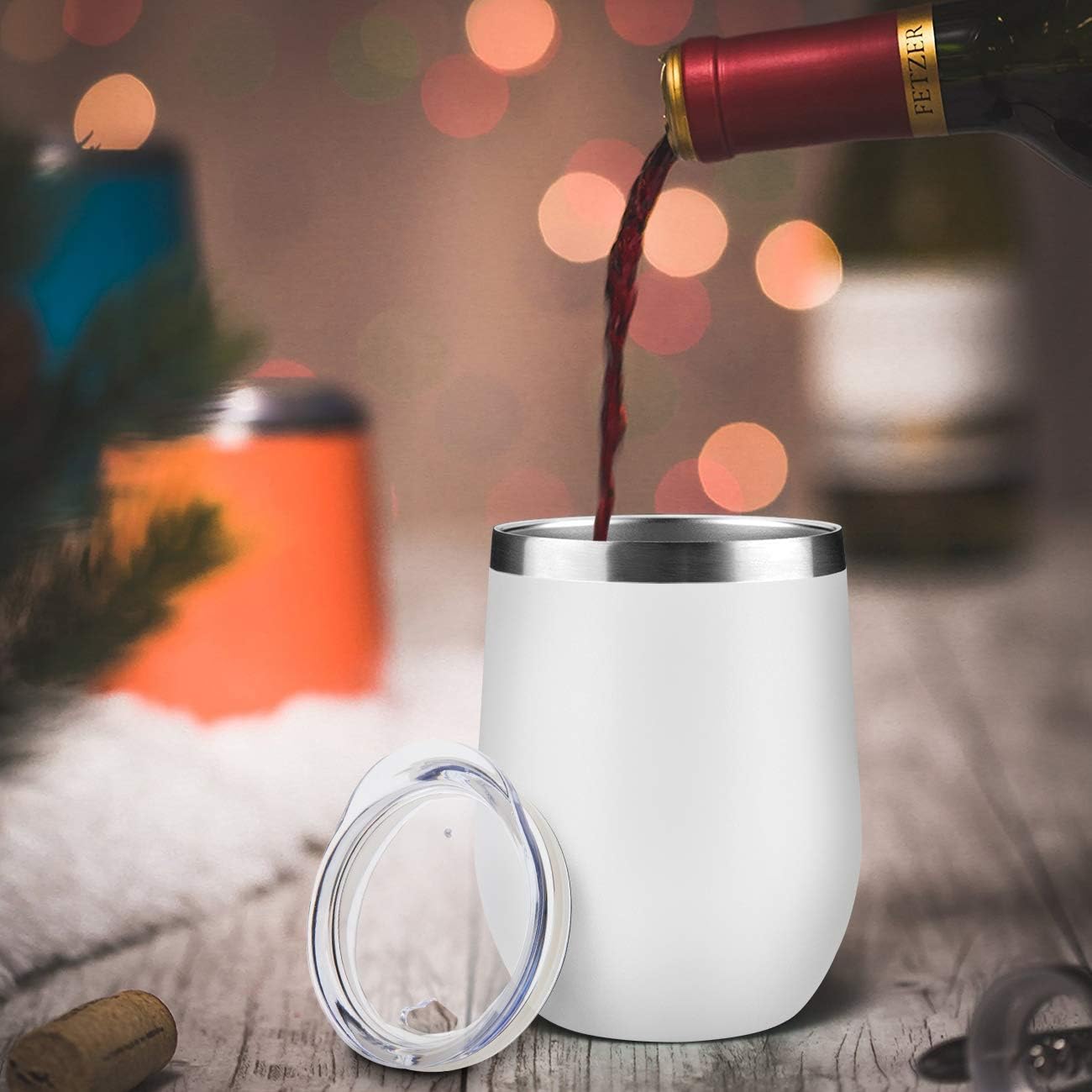 MEWAY 12oz/4 Pack Wine Tumbler Glasses with Lid - Stemless Double Wall Vacuum Stainless Steel Travel Tumbler - Keeping Cold & Hot for Wine,Coffee,Cocktails,Drinks-Family and Gifts (White,Set of 4)