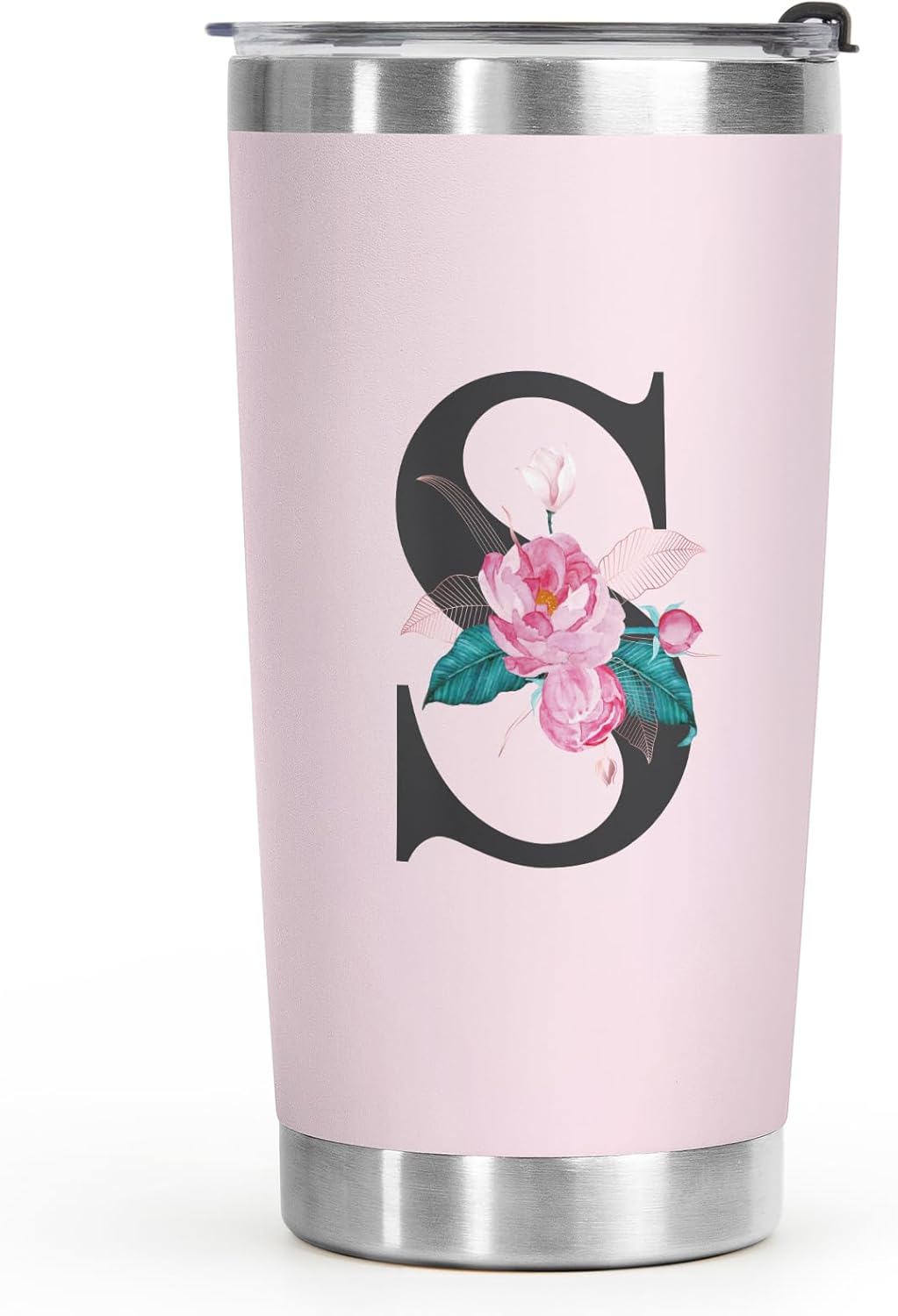 Shqiueos Initial Monogrammed Gifts for Women, 20 Oz Insulated Tumbler With Lid, Stainless Steel Vacuum Pink Cup, Personalized Christmas, Wedding, Birthday Gifts for Her Friends Mom Sister