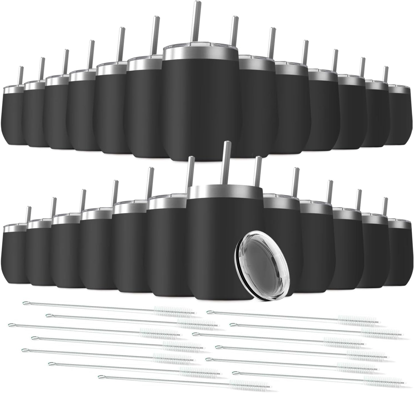 12oz Wine Tumbler with Lid With straw Stainless Steel Wine Tumbler Cups Double Wall Vacuum Insulated Travel Mugs Stemless Cup 25 Pack