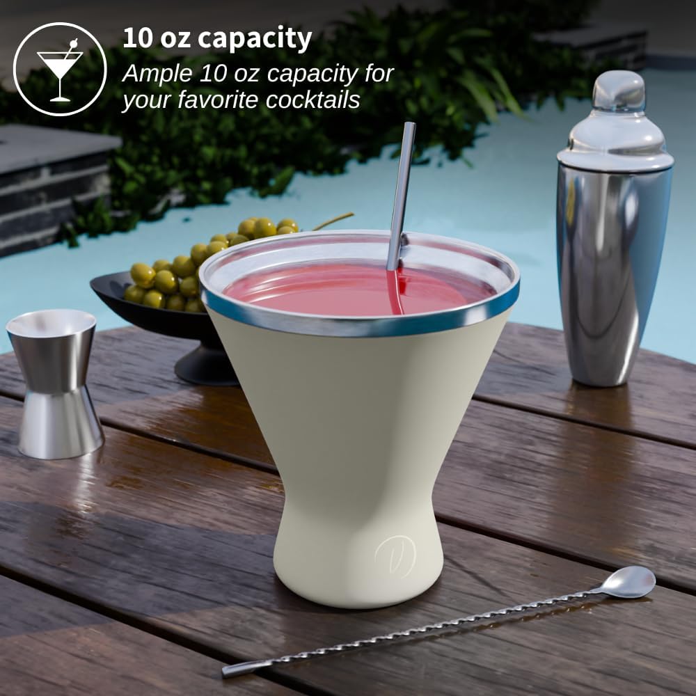 Stainless Steel Martini Glass [Pack of 1] – 10oz, Cream, Powder Coated, No Sweat, Double Wall Margarita Cup with Lid | Ideal for Mother's Day Gift