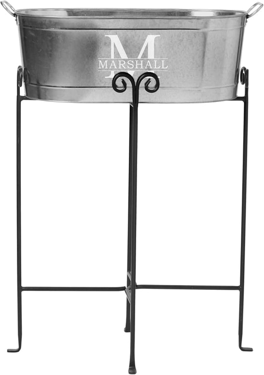Let's Make Memories Personalized Beverage Tub w/Stand - Galvanized Beverage Tub - Customized Name & Initial – Drink Cooler - 5.5 Gallons
