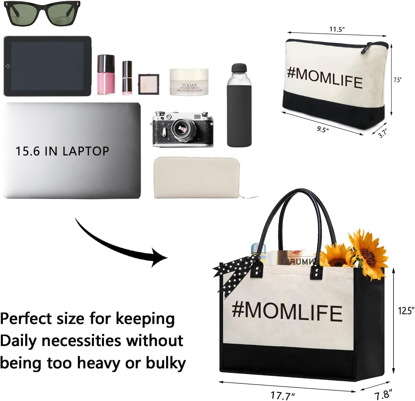 BeeGreen Personalized New Mom Gifts w 3 Inner Pouch, Mother’s Day Birthday Pregnancy Gift Canvas Tote Bag w Leather Handle & Magnetic Buckle for Expecting Mom