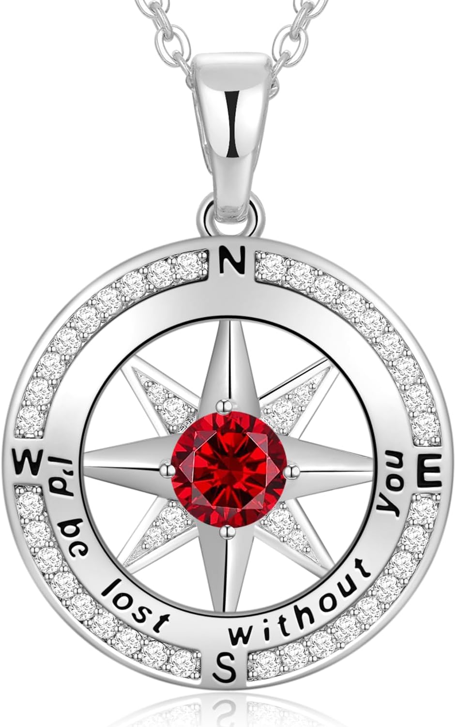 Peeshow Gifts for Women Wife-Compass Birthstone Necklace Gift for Wife Birthday Wedding Anniversary Women Jewelry for Her Girlfriend S925 Sterling Silver