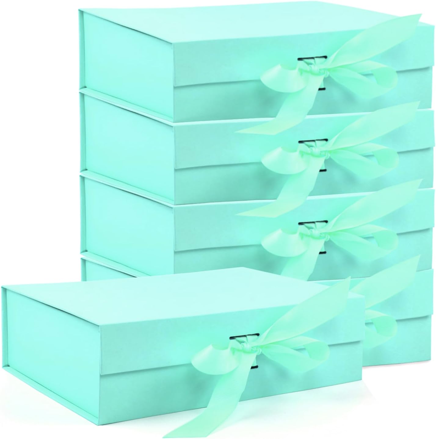 Large Gift Box, 5-Pack Magnetic Lid Gift Box Ribbon Closure Bo Elegant Gift Packaging Luxury Gift Box Decorative Gift Box,10.5x7.5x3.1" - Multi-Occasion Packaging Boxes (Green)