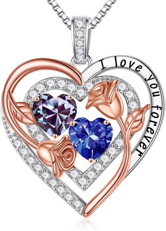 Iefil Birthstone Necklace for Women - Sterling Silver Birthstone Necklace Anniversary Birthday Gifts for Her Wife Mom Daughter