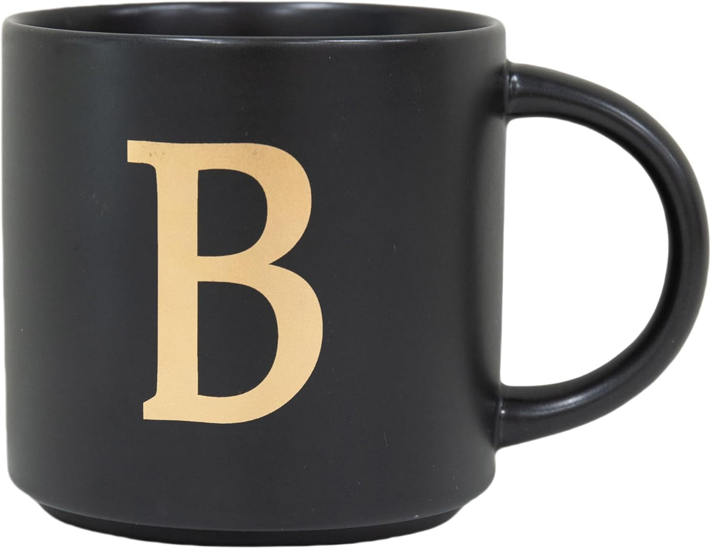 COLLECTIVE HOME - Monogram Ceramic Mugs, 15 oz Golden Initial Black Coffee Cups, Elegant Alphabet Tea Mugs, Elegant Personalized Mug with Gift Box, Unique Mug with Double Side Capital Lette (B)