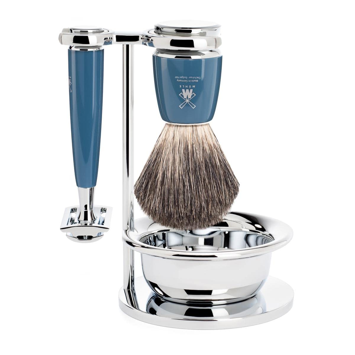 MÜHLE RYTMO 4-piece Pure Badger Double Edge Safety Razor (Closed Comb) Shaving Set For Men - Perfect for Every Day Use, Barbershop Quality Close Smooth Shave