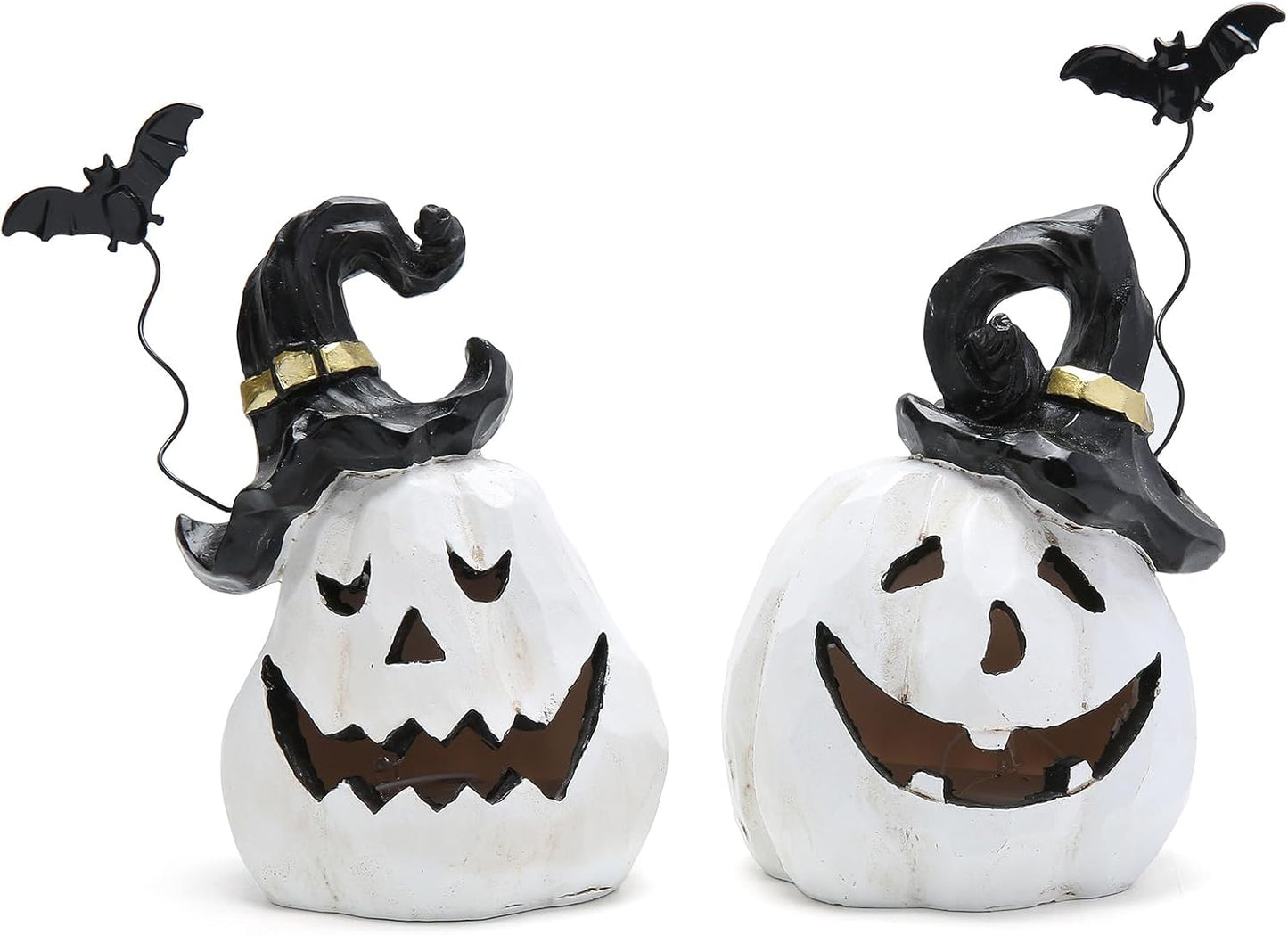 Hodao Halloween Resin Pumpkin Duo Set Decorations Elevate Your Fall Season Decor with Woodcarving-Inspired Design-Pumpkin Decor for Garden or Indoor Home Add Festive Flair to Your Space (White Set 2)