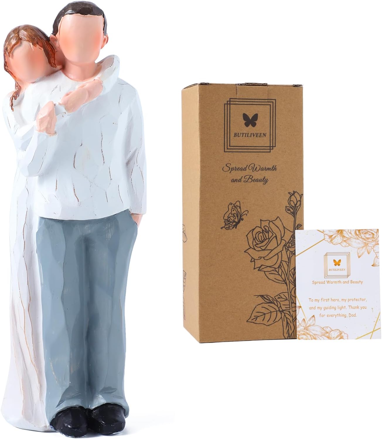 BUTILIVEEN Father and Adult Daughter Figurines - 8 Inch Heartwarming Statue of Girl Hugging Father, Dad Gifts from Daughter for Father’s Day, Birthday, Wedding, Christmas, Thanksgiving
