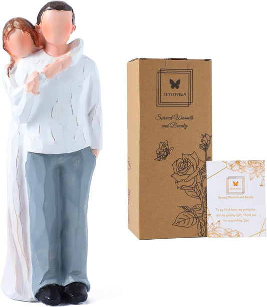 BUTILIVEEN Father and Adult Daughter Figurines - 8 Inch Heartwarming Statue of Girl Hugging Father, Dad Gifts from Daughter for Father’s Day, Birthday, Wedding, Christmas, Thanksgiving