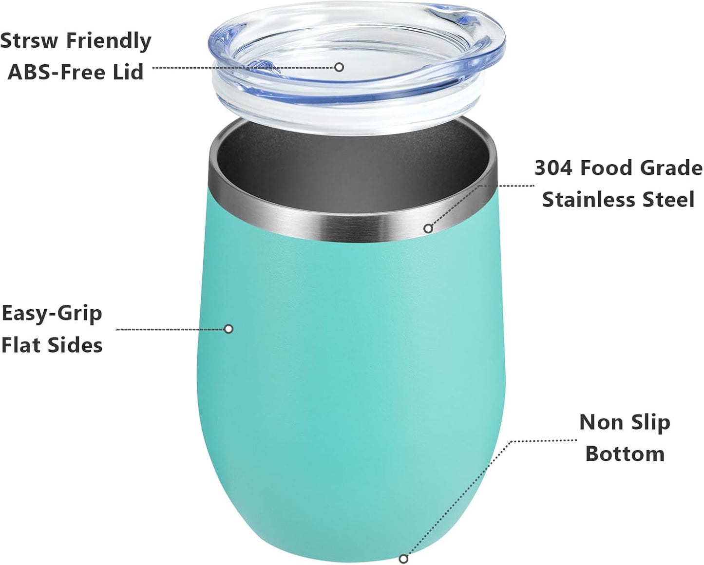 MEWAY 12oz Wine Tumbler 16 Pack Bulk Gifts for Women,Double Wall Vacuum Stainless Steel Travel Mug with Lid,Insulated Stemless Wine Cup Glass for Coffee,Cocktails(Light green,Set of 16)
