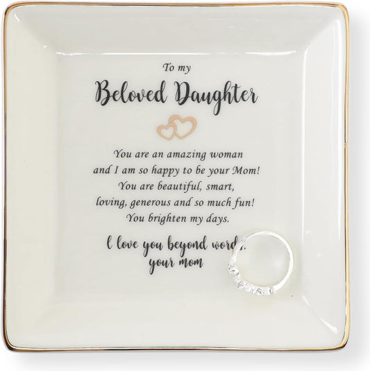 HOME SMILE Ceramic Ring Dish Jewelry Tray for Mom Sister Friends