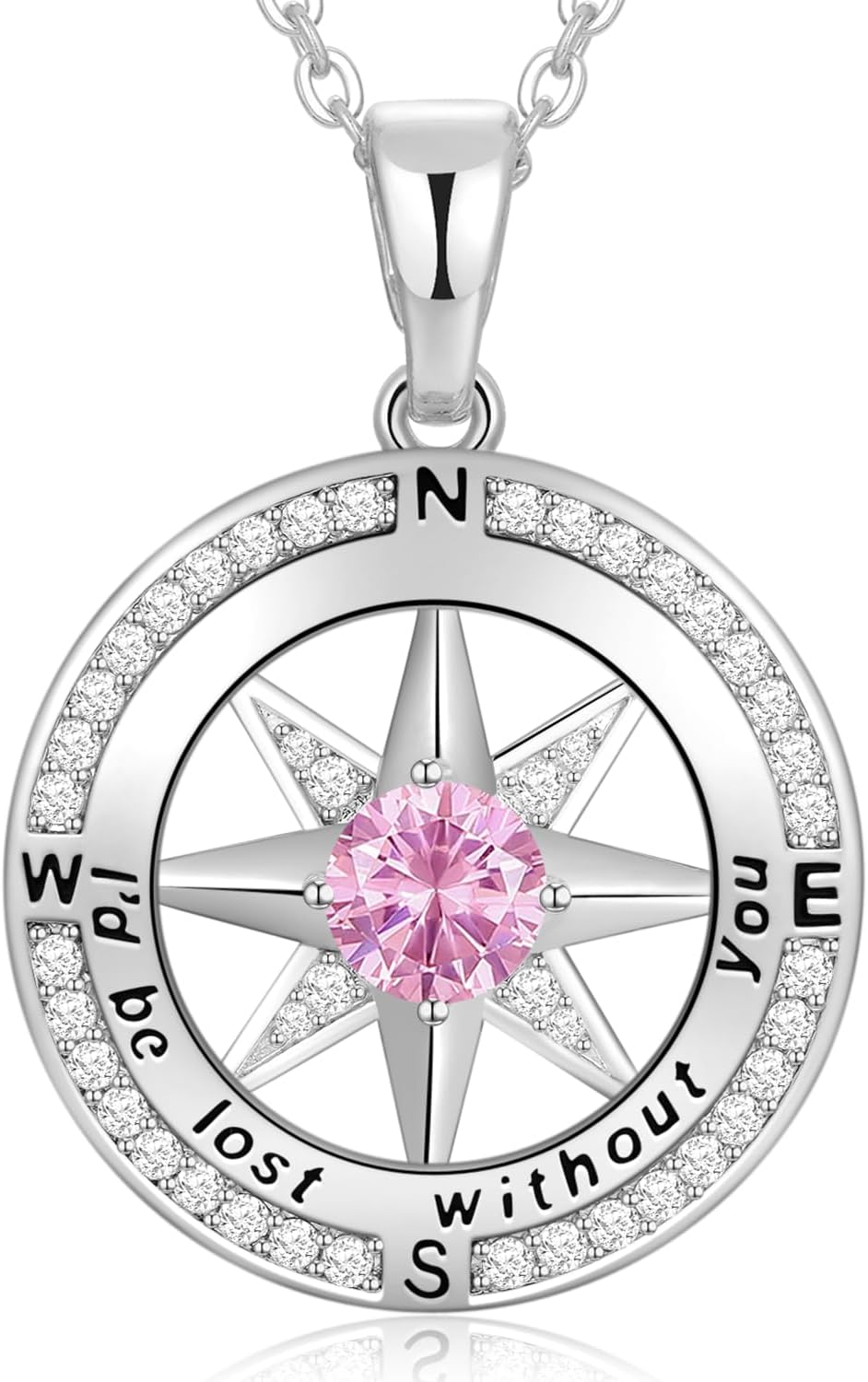 Peeshow Gifts for Women Wife-Compass Birthstone Necklace Gift for Wife Birthday Wedding Anniversary Women Jewelry for Her Girlfriend S925 Sterling Silver