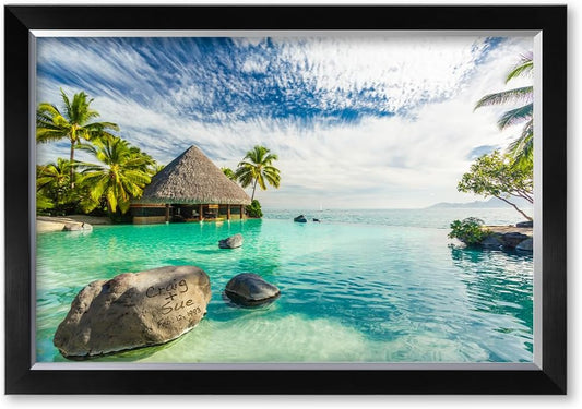 IPIC - "Tropical Memories Personalized Framed Wall Art, Custom Beach Canvas Print with Name and Date on Rock, A Personalized Gift for Couple, Wedding, or Anniversary, Coastal Home Decor