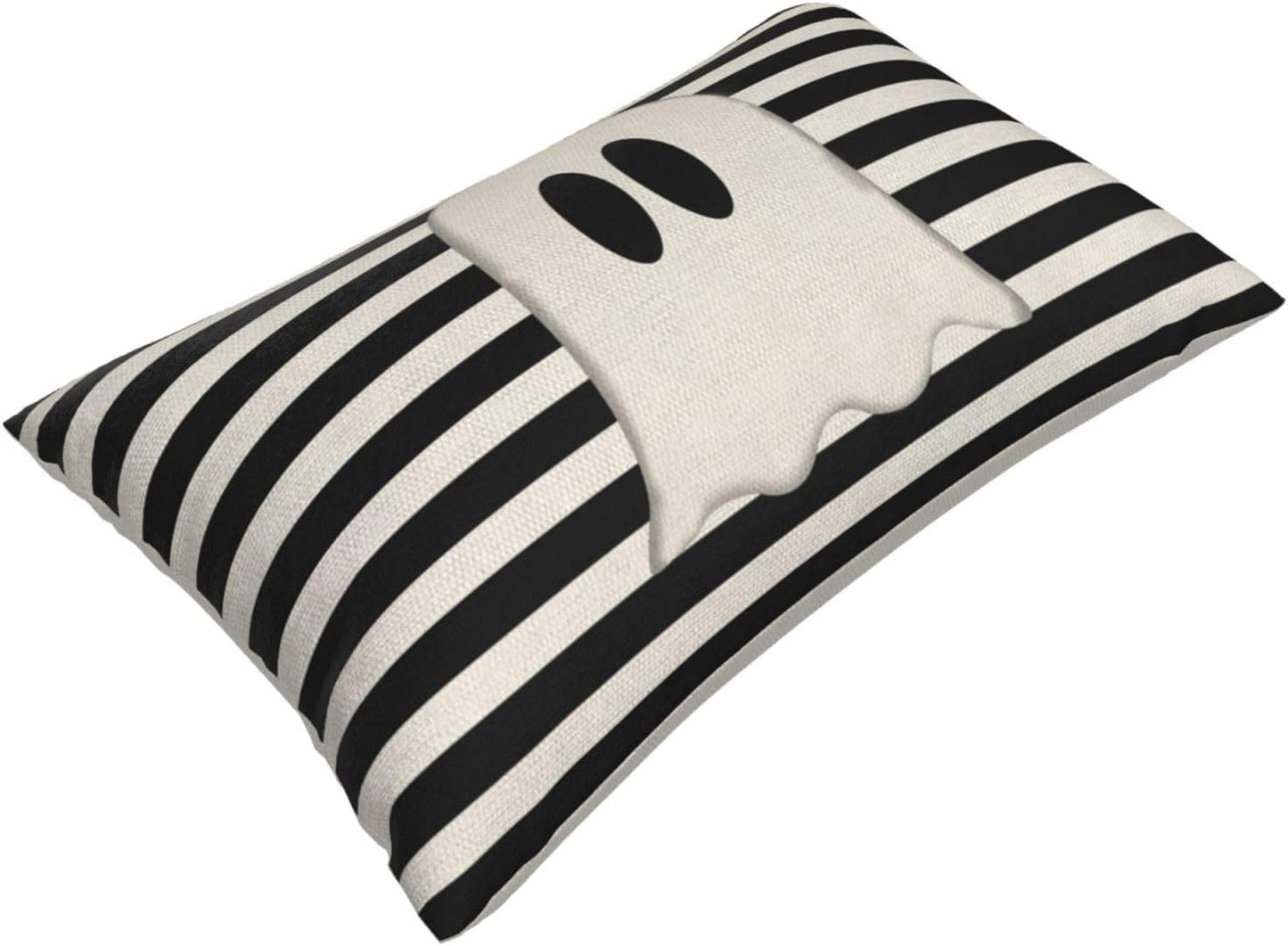 Halloween Decor Pillow Covers 12x20 Set of 2 Black Stripe Cute Ghost Throw Pillow Covers Halloween Decorative Pillow Covers for Halloween Decoration Linen Cushion Case for Couch Sofa Outdoor