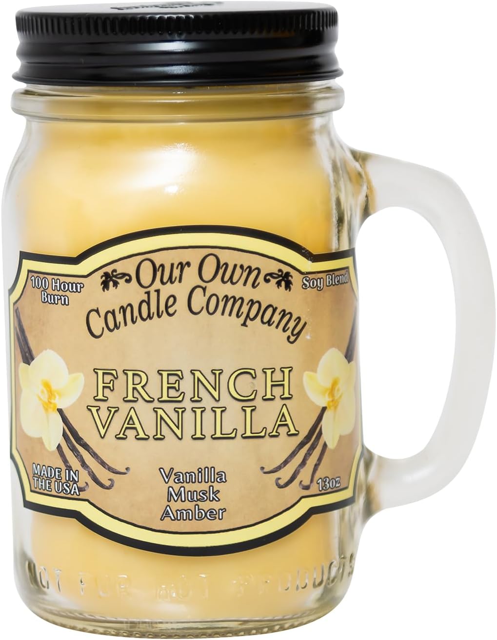 Our Own Candle Company, French Vanilla Scented Mason Jar Candle, 100 Hour Burn Time, 13 Ounces