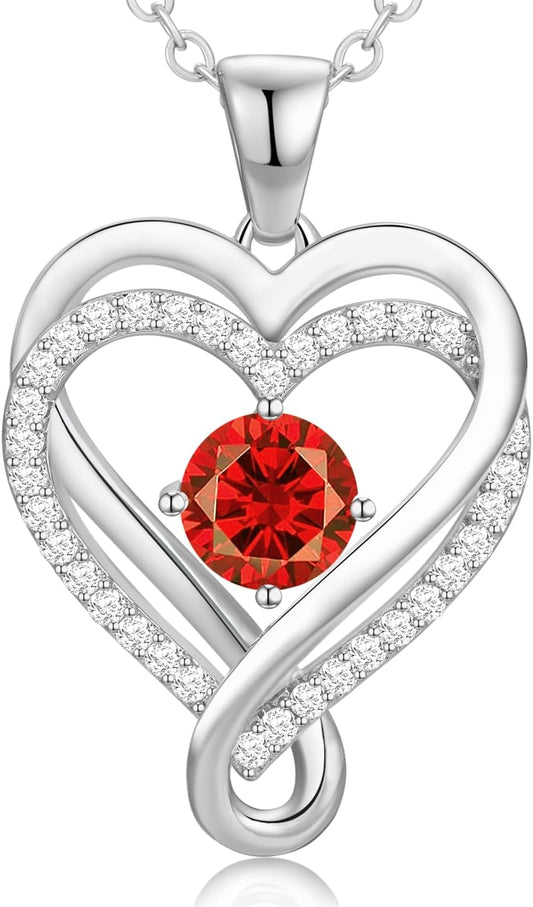 Infinity Heart Birthstone Necklace for Women Wife 18K Rose Gold Plated,Anniversary for Women Wife Her Birthday Gift for Girlfriend Mom Daughters, I Love You Women's Jewelry