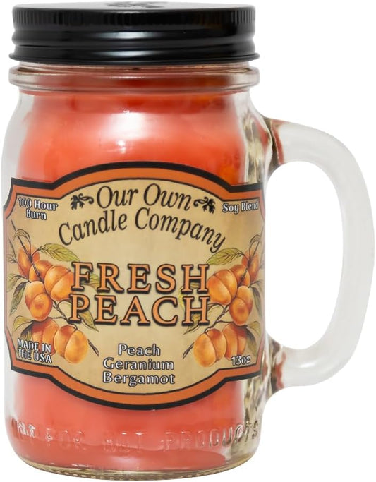 Our Own Candle Company, Fresh Peach Scented Mason Jar Candle, 100 Hour Burn Time, 13 Ounces