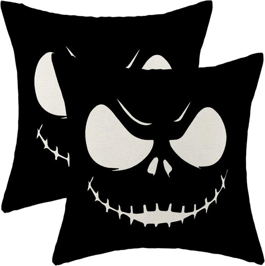 Halloween Pillow Covers 18x18 inches Set of 2 Spooky Black Throw Pillow Covers Outdoor Autumn Halloween Decoration Black Pillowcase Farmhouse Decorative Linen Cushion Case for Home Sofa Couch