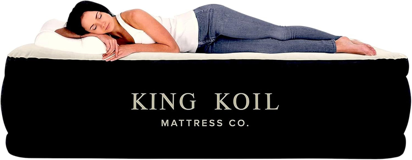 King Koil Luxury Queen Size Air Mattress with Built-in High-Speed Pump, 20" Adjustable Double High Premium Pillow Top Inflatable Airbed for Guests, Camping & Home (Manufacturer Warranty)