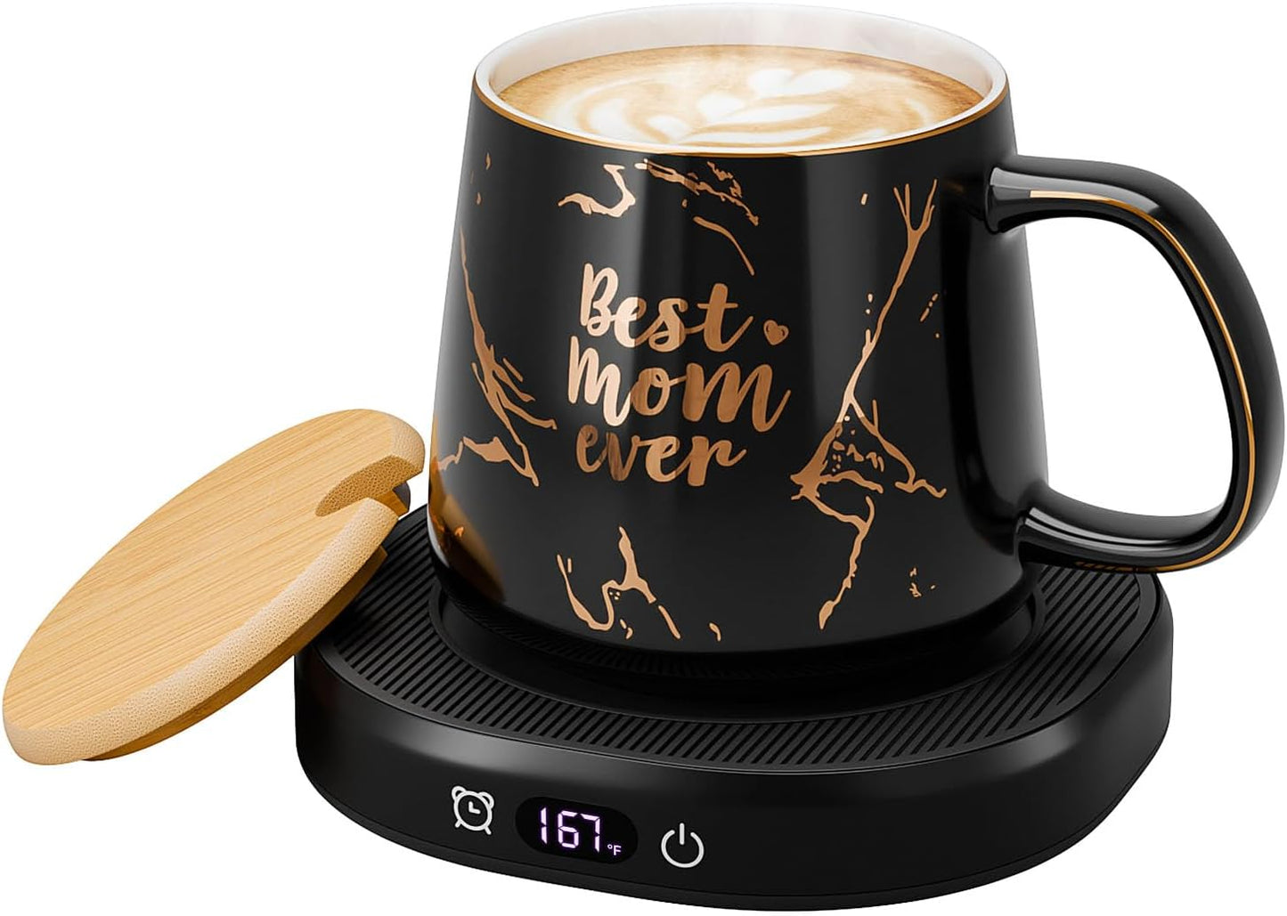 Coffee Mug Warmer & Best MOM Ever Mug Set, Electric Coffee Cup Warmer for Desk 8H Auto Shut Off, Tea Beverage Coffee Warmer with 4 Temperature Setting, Women Mother Birthday Mom Gift from Daughter Son