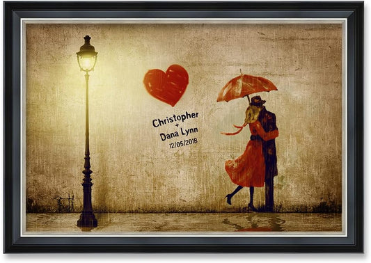 IPIC - Our First Kiss, Personalized Ideal Gift Custom Framed Wall Art with Names and Date, Giclee Prints with Solid Wood Frame, Unique and Memorable Present. Wall Art for Home Decor.