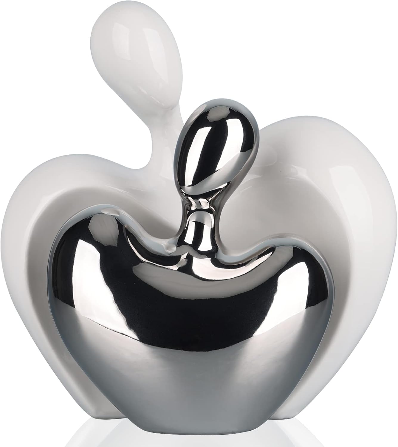 DOVDOV Silver and White Ceramic Couple Statue, Modern Home Decor Love Statue, Romantic Abstract Couple Art Sculpture, Living Room Office Bookshelf Bedroom Decorations