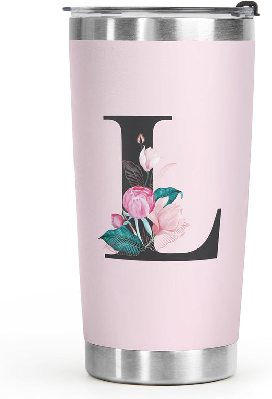 Shqiueos Initial Monogrammed Gifts for Women, 20 Oz Insulated Tumbler With Lid, Stainless Steel Vacuum Pink Cup, Personalized Christmas, Wedding, Birthday Gifts for Her Friends Mom Sister