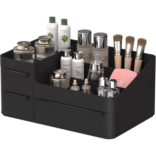 Makeup Organizer with Drawers, Countertop Organizer for Vanity, Bathroom and Bedroom Desk Cosmetics Display Case for Brushes, Lotions, Perfumes, Eyeshadow, Lipstick and Nail Polish