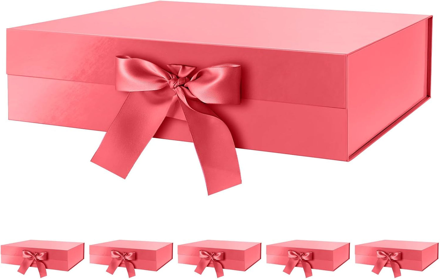 GREEN BEAN 6 Large Gift Boxes with Lids for Presents 13x9.7x3.4 Inches, Red Magnetic Gift Boxes with Ribbon, Bridesmaid Proposal Box, Luxury Gift Boxes (Glossy Red)