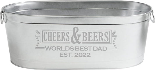 Let's Make Memories Personalized Cheers & Beers Beverage Tub – Custom Galvanized Drink Tub – For Indoor/Outdoor Entertaining – 20 ¾"L x 11 ¾"W x 7"H - 5.5 Gallons
