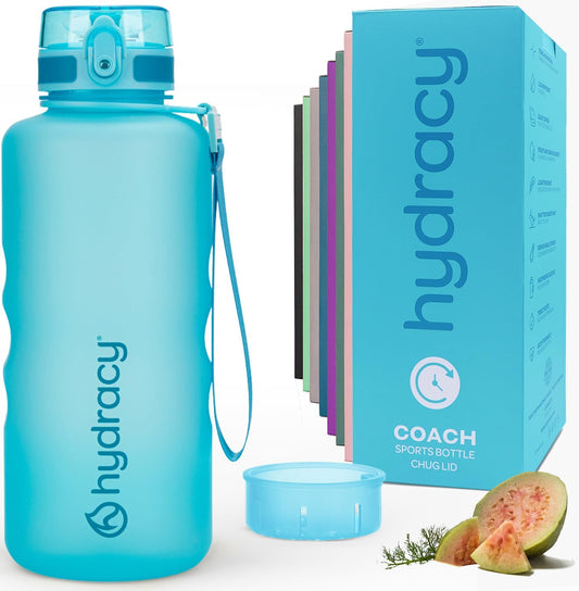 Hydracy Water Bottle with Time Marker -Large BPA Free Water Bottle & No Sweat Sleeve -Leak Proof Gym Bottle with Fruit Infuser Strainer & Times to Drink -Ideal for Fitness Sports & Outdoors