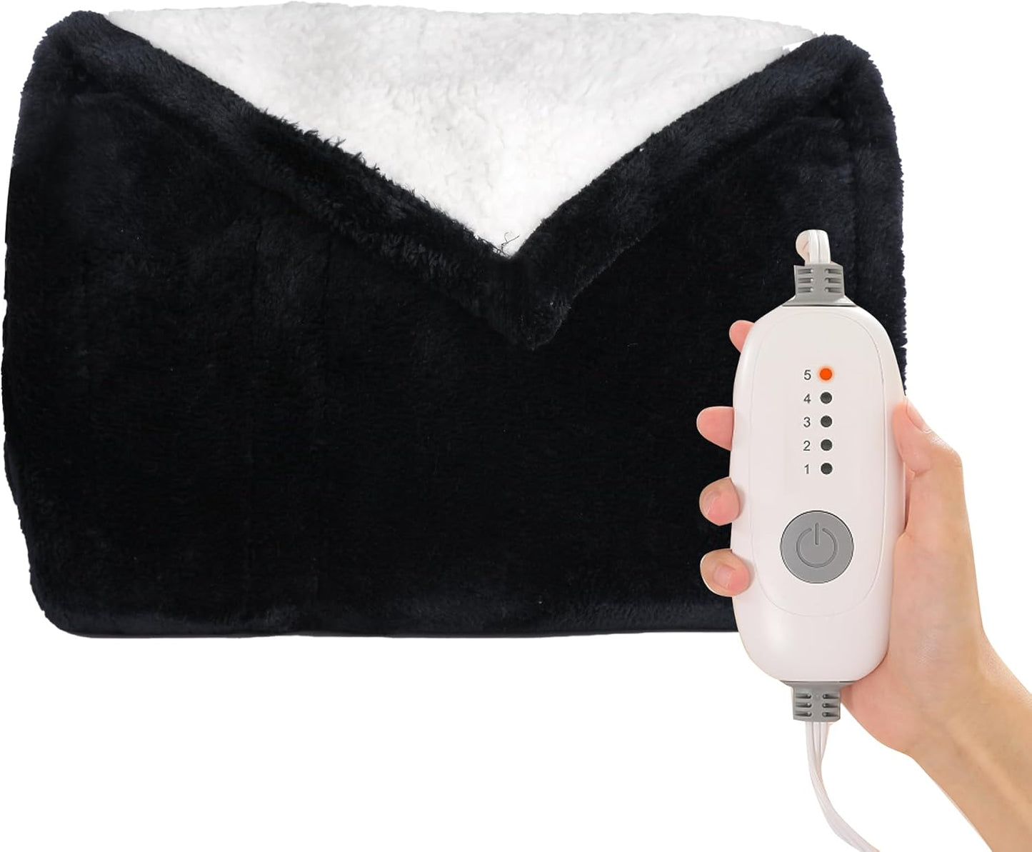 Heated Blanket Electric Throw 50''x60'', 3 Hour Auto Shut-Off 5 Heating Levels Small Warm Soft Flannel Electric Blanket Machine Washable - Black