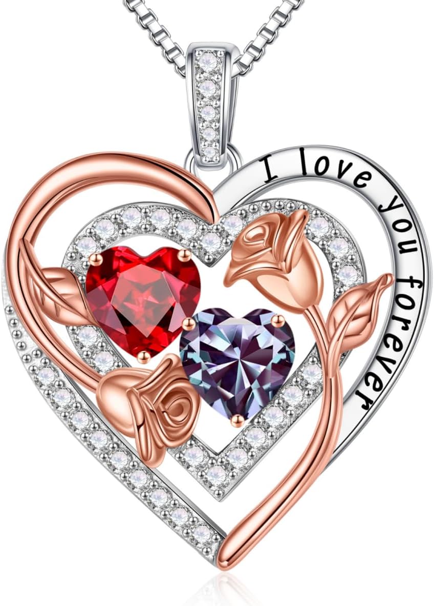 Iefil Birthstone Necklace for Women - Sterling Silver Birthstone Necklace Anniversary Birthday Gifts for Her Wife Mom Daughter