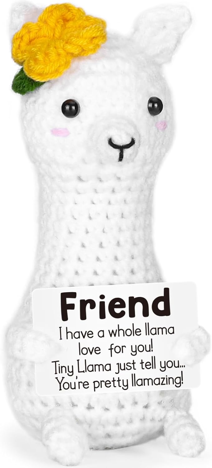 Funny Llama Best Friend Friendship Gifts for Women, Besties BFF Birthday Gifts for Friend Her Him Female Soul Sister Mini Small Cute Emotional Handmade Knitted Stuff Positive Crochet Animals Llama