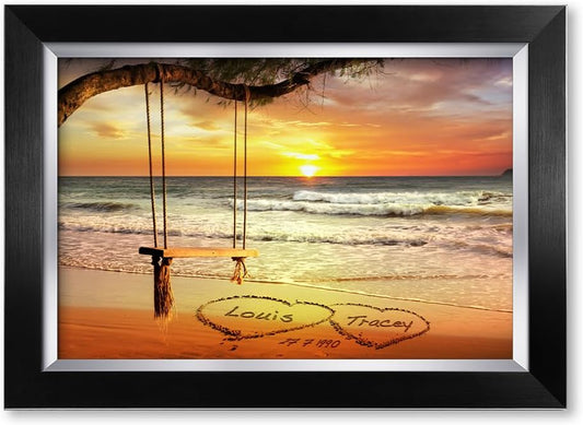 IPIC - "Eternal Love Personalized Framed Wall Art, Custom Beach Sunset Scene with Names and Date in Sand, A Personalized Gift for Couple, Wedding, or Anniversary, Coastal Home Decor