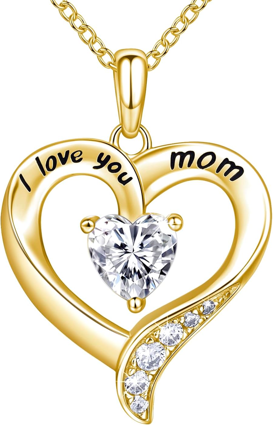 Mom Necklace 925 Sterling Silver Heart Necklaces for Women Engraved I Love You You Mom Gifts for Mom From Daughter