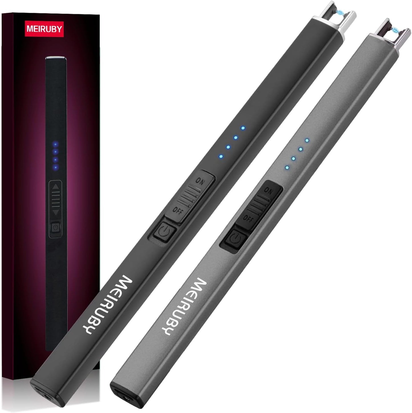 2 Pack Electric Candle Lighter - Long, Rechargeable, Arc Windproof, Flameless Lighters for Candle, Camping, BBQ, Birthday Gifts - Black, Gray