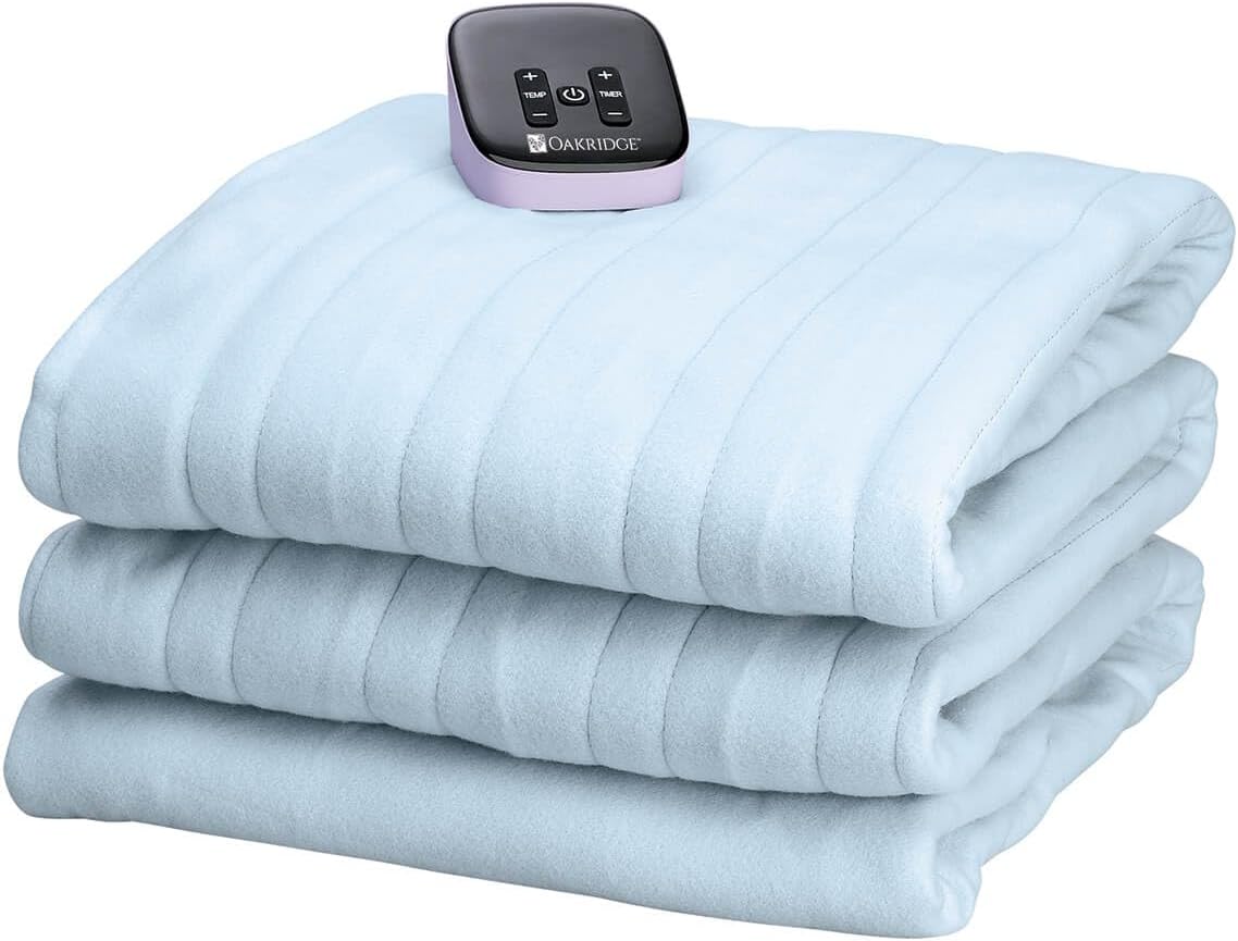 OakRidge Digital Comfort Fleece Heated Full Blanket - Sky Blue, 100% Polyester, Machine Washable, Oeko-TEX Certified, Perfect for Warm Nights, Controlled Heat Settings