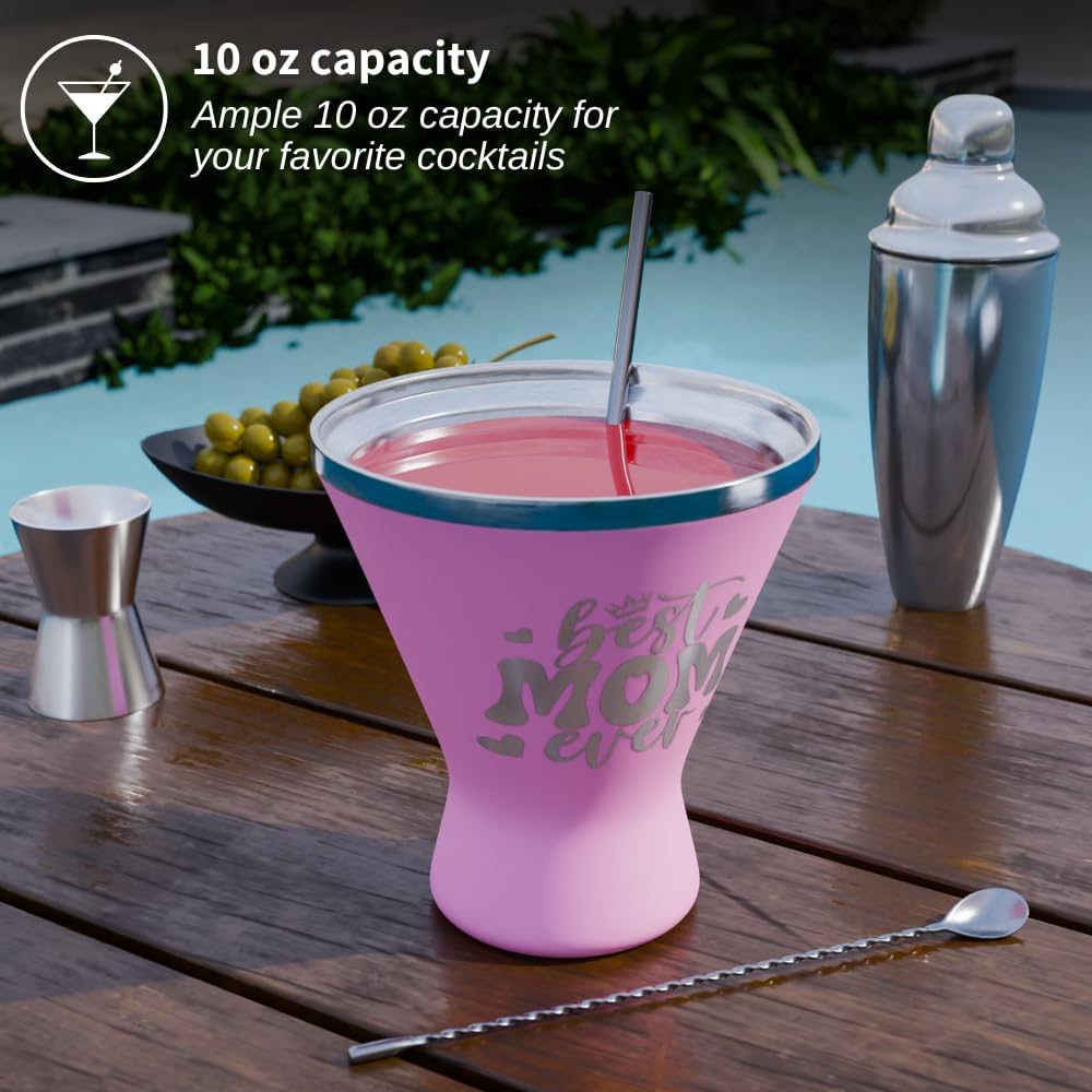 Mothers Day Gifts For Mom - Best Mom Ever Stainless Steel Martini Glass [Pink, 10oz, Pack of 1] - Powder - Coated, Double Wall Margarita Cup - Birthday, Mother's Day, New Mom Gifts for Women