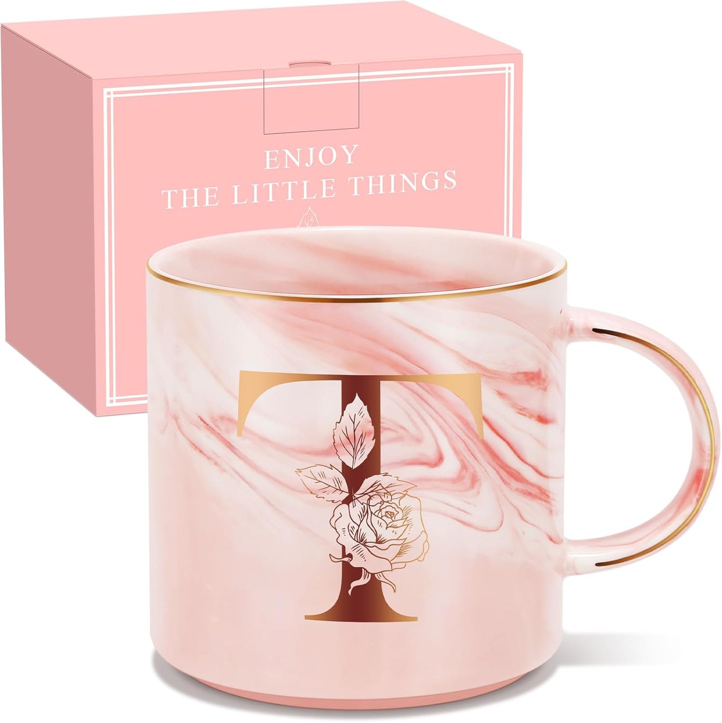 Personalized Gifts for Women Coffee Mug, Initial Customized Gift Monogrammed A-Z Coffee Mug 12 OZ, Christmas Anniversary Birthday Gifts for Women Mom Grandma Friend Sister Wife (T)