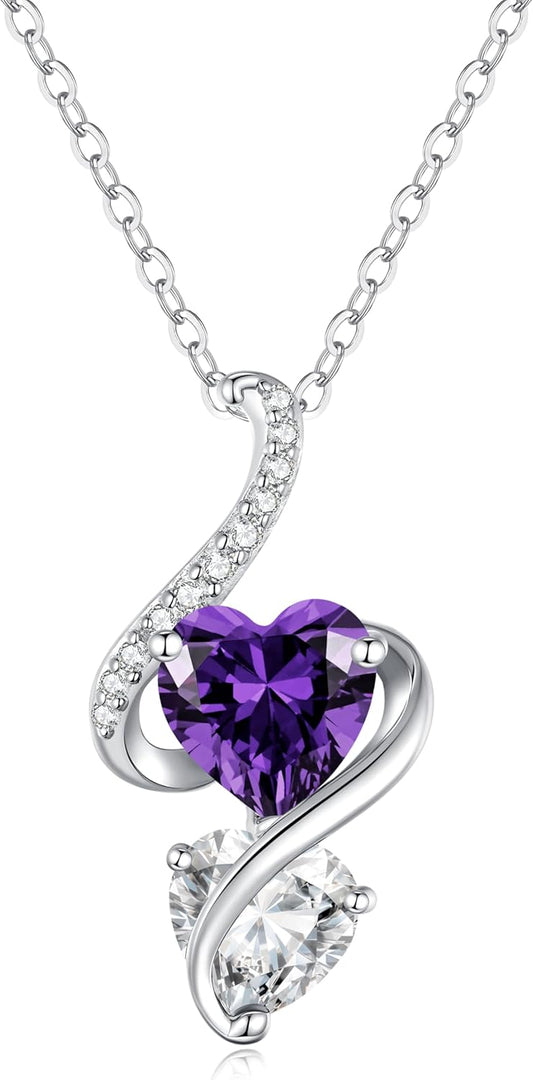 LOUISA SECRET Unique Double Heart Necklace Gifts for Wife Women, 925 Sterling Silver Tiny Birthstone Pendant Jewelry Gift for Her Girlfriend Mom Valentine's Day Anniversary Mother's Day Birthdays & Christmas