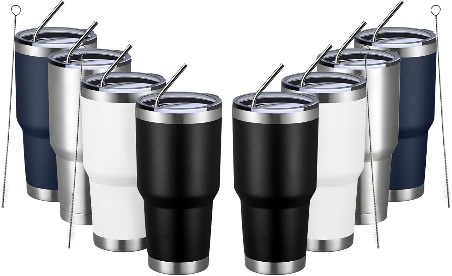 MEWAY 30oz Tumbler Double Wall Vacuum Insulated Travel Mug, Stainless Steel Tumbler with Lid, Durable Powder Coated Insulated Coffee Cup for Cold & Hot Drinks (MIX,8 PACK)