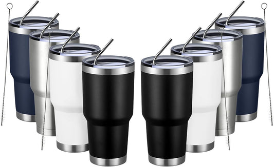 MEWAY 30oz Tumbler Double Wall Vacuum Insulated Travel Mug, Stainless Steel Tumbler with Lid, Durable Powder Coated Insulated Coffee Cup for Cold & Hot Drinks (MIX,8 PACK)