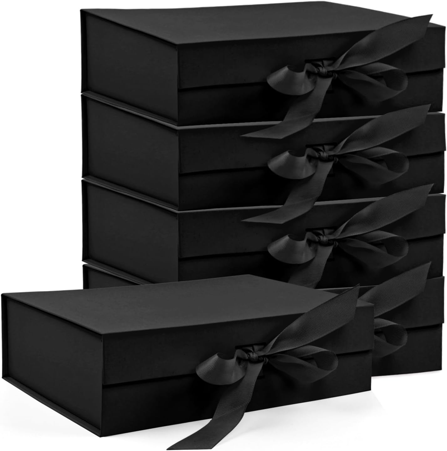 Coobbar Large Gift Box, 5-Pack Magnetic Lid Gift Box Ribbon Closure Bo Elegant Gift Packaging Luxury Gift Box Decorative Gift Box,10.5x7.5x3.1"" - Multi-Occasion Packaging Boxes (Black)