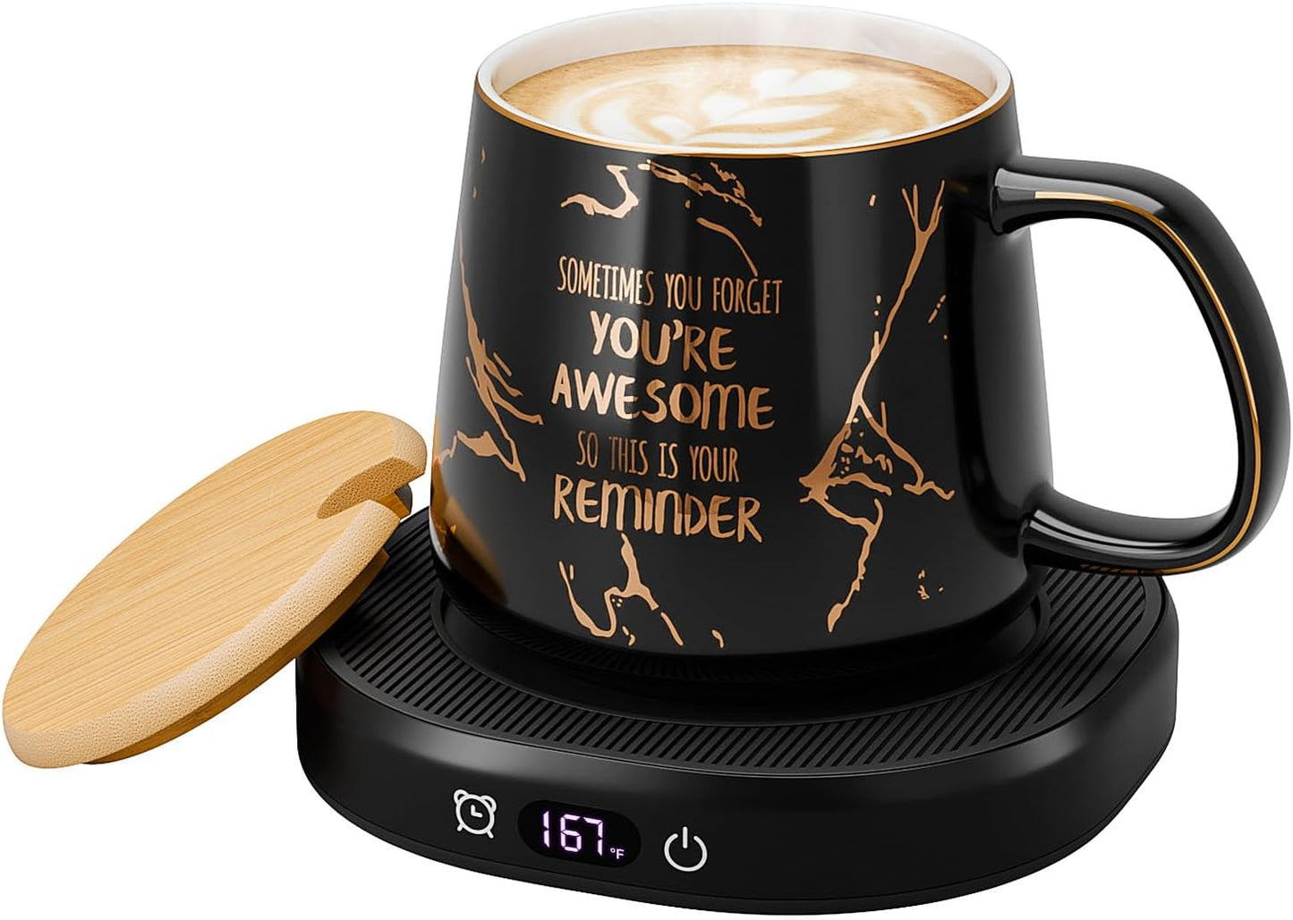 Coffee Mug Warmer, You are Awesome Mug with Coffee Warmer Set, Electric Coffee Cup Warmer for Desk 8H Auto Shut Off, Tea Beverage Warmer with 4 Temperature Setting, Birthday Christmas Women Man Gifts