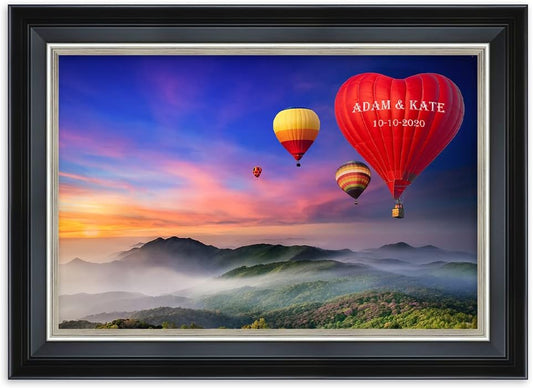 IPIC - Romance on High Personalized Framed Wall Art with Names and Date on, Giclee Prints with Solid Wood Frame, Customized Gift and Memorial Gifts for Wedding Anniversary.